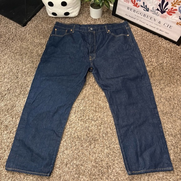 Levi’s 501 Dark Wash Jeans Men’s 46x30 Straight Leg Button Fly - Picture 4 of 5